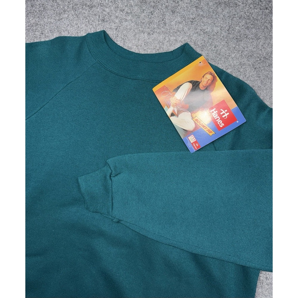 Vintage 90s Hanes Blank Crewneck Sweatshirt Raglan Mens Large Made in USA Fleece